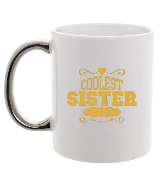 Чашка с цветной ручкой Coolest sister ever Серебро фото