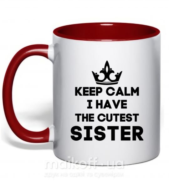 Чашка з кольоровою ручкою Keep calm i have the cutest sister Червоний фото
