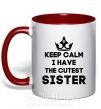 Чашка з кольоровою ручкою Keep calm i have the cutest sister Червоний фото