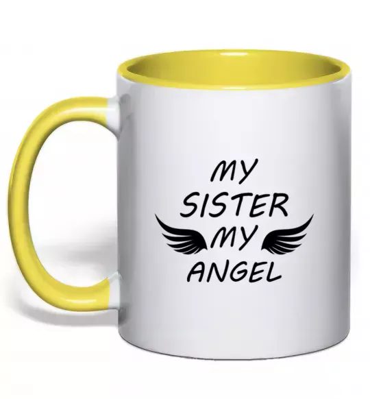 Чашка з кольоровою ручкою My sister my angel Сонячно жовтий фото