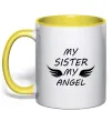 Чашка з кольоровою ручкою My sister my angel Сонячно жовтий фото