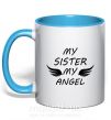 Чашка з кольоровою ручкою My sister my angel Блакитний фото