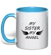 Чашка з кольоровою ручкою My sister my angel Блакитний фото