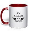 Чашка с цветной ручкой My sister my angel Красный фото