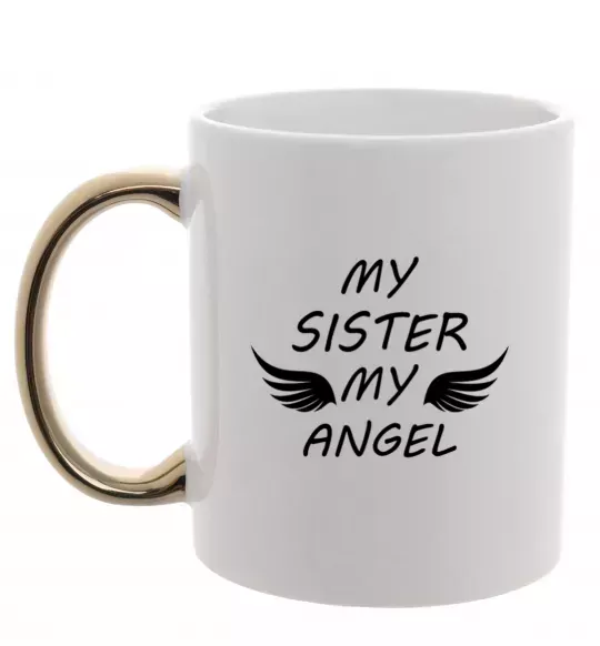Чашка з кольоровою ручкою My sister my angel Золото фото