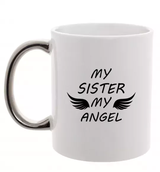 Чашка з кольоровою ручкою My sister my angel Срібло фото
