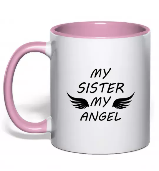 Чашка з кольоровою ручкою My sister my angel Ніжно рожевий фото