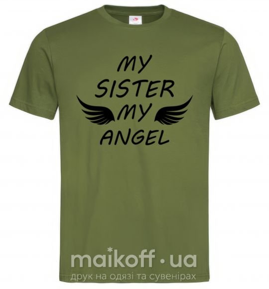 Мужская футболка My sister my angel Оливковый фото