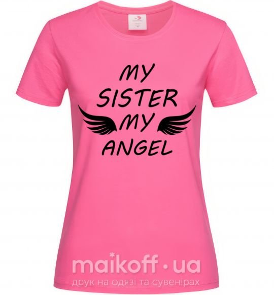Жіноча футболка My sister my angel Яскраво-рожевий фото