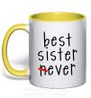 Чашка с цветной ручкой Best sister never-ever Солнечно желтый фото
