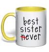 Чашка з кольоровою ручкою Best sister never-ever Сонячно жовтий фото