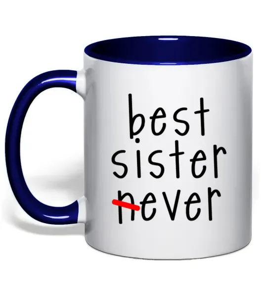 Чашка з кольоровою ручкою Best sister never-ever Глибокий темно-синій фото