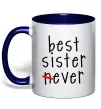 Чашка з кольоровою ручкою Best sister never-ever Глибокий темно-синій фото