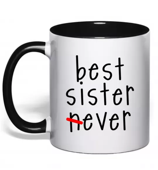 Чашка з кольоровою ручкою Best sister never-ever Чорний фото