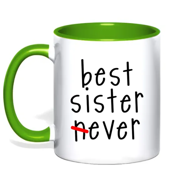 Чашка з кольоровою ручкою Best sister never-ever Лаймовий фото