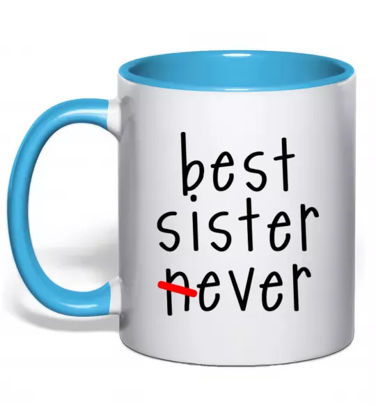 Чашка з кольоровою ручкою Best sister never-ever Блакитний фото