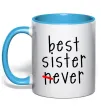 Чашка з кольоровою ручкою Best sister never-ever Блакитний фото