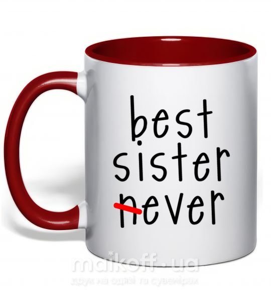 Чашка с цветной ручкой Best sister never-ever Красный фото