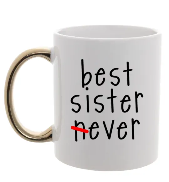 Чашка з кольоровою ручкою Best sister never-ever Золото фото