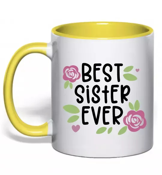 Чашка с цветной ручкой Best sister ever Солнечно желтый фото