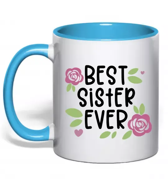 Чашка с цветной ручкой Best sister ever Голубой фото
