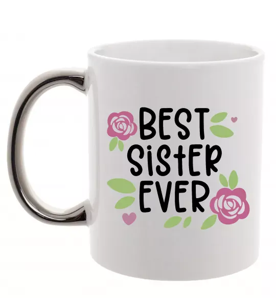 Чашка с цветной ручкой Best sister ever Серебро фото