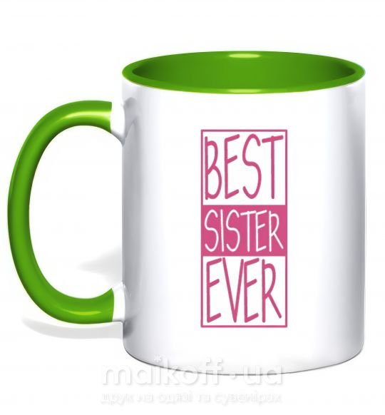 Чашка с цветной ручкой Best sister ever горизонтальная надпись Зеленый фото