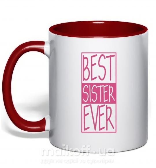 Чашка с цветной ручкой Best sister ever горизонтальная надпись Красный фото