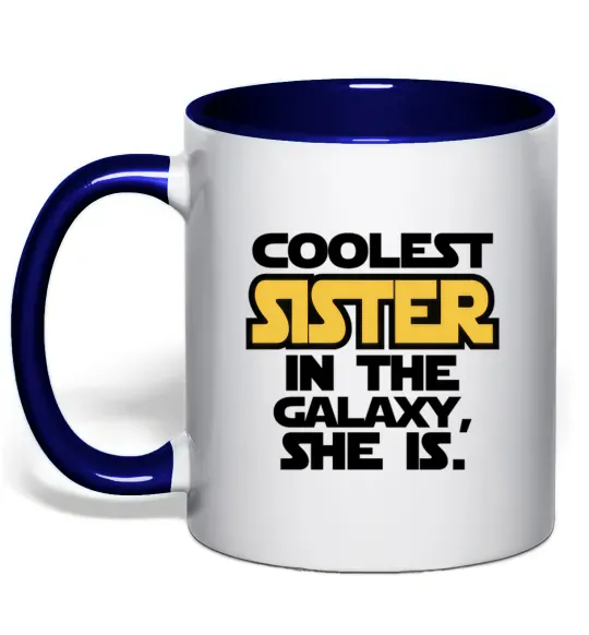 Чашка з кольоровою ручкою Coolest sister in the galaxy she is Глибокий темно-синій фото
