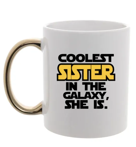 Чашка з кольоровою ручкою Coolest sister in the galaxy she is Золото фото