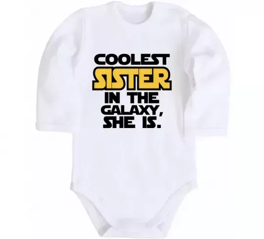 Дитячий бодік Coolest sister in the galaxy she is Білий фото