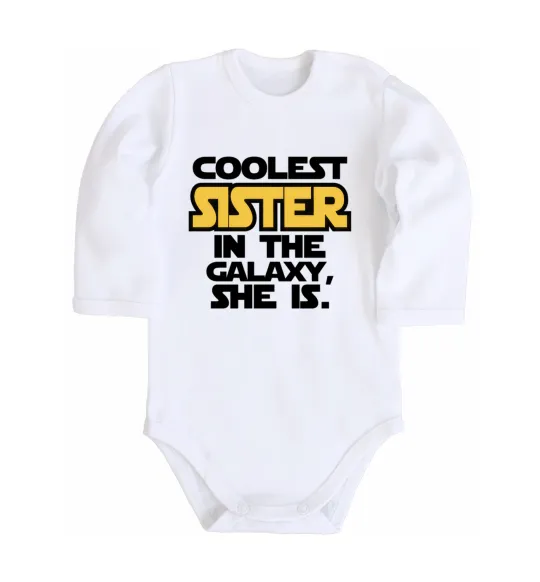 Детский боди Coolest sister in the galaxy she is Белый фото