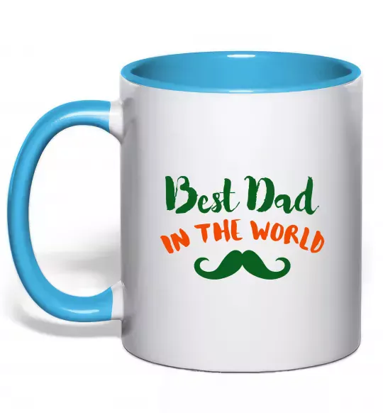 Чашка з кольоровою ручкою Best dad in the world вуса Блакитний фото