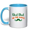 Чашка з кольоровою ручкою Best dad in the world вуса Блакитний Чашка з кольоровою ручкою Best dad in the world вуса Блакитний фото