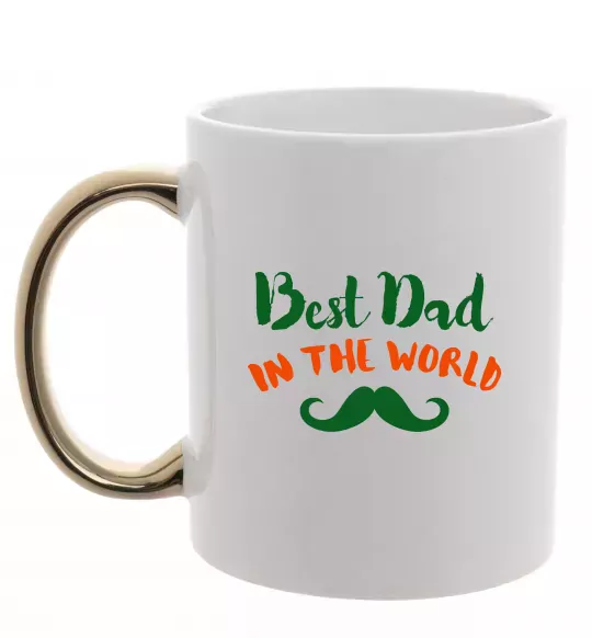 Чашка з кольоровою ручкою Best dad in the world вуса Золото фото