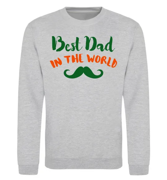 Світшот Best dad in the world вуса Сірий меланж фото