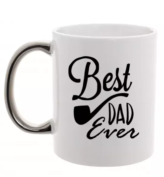 Чашка с цветной ручкой Best dad ever - трубка Серебро фото