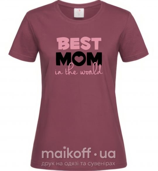 Жіноча футболка Best mom in the world (большие буквы) Бордовий фото