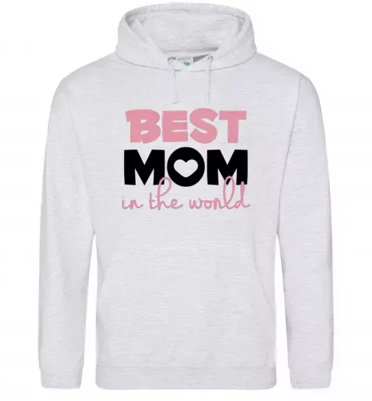 Женская толстовка (худи) Best mom in the world (большие буквы) Серый меланж фото