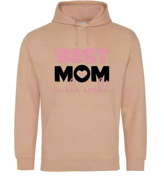 Женская толстовка (худи) Best mom in the world (большие буквы) Песочный фото