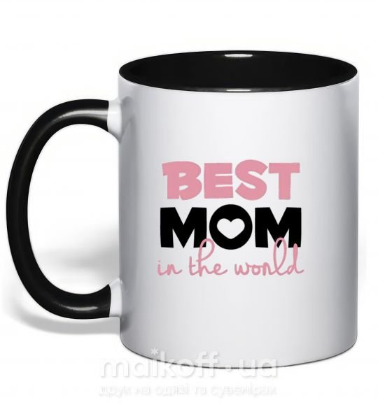 Чашка з кольоровою ручкою Best mom in the world (большие буквы) Чорний фото