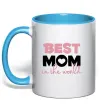 Чашка з кольоровою ручкою Best mom in the world (большие буквы) Блакитний фото