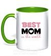 Чашка с цветной ручкой Best mom in the world (большие буквы) Зеленый фото