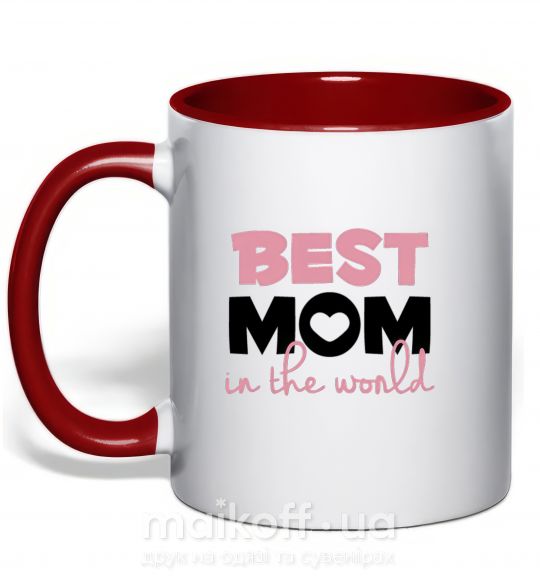 Чашка з кольоровою ручкою Best mom in the world (большие буквы) Червоний фото
