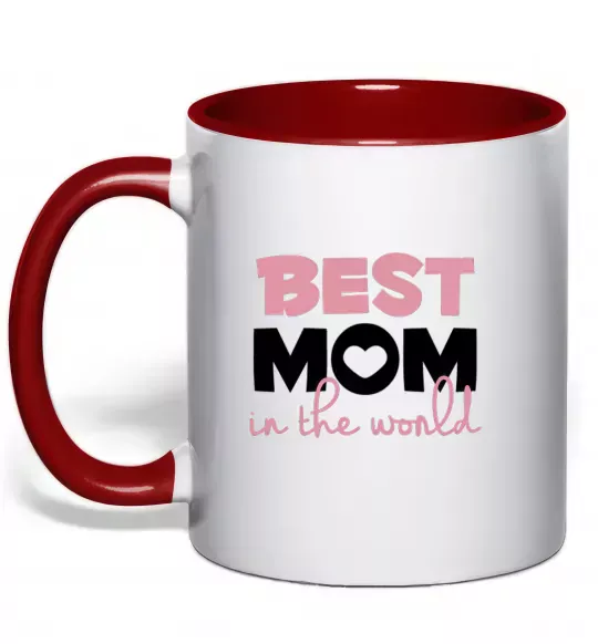 Чашка з кольоровою ручкою Best mom in the world (большие буквы) Червоний фото