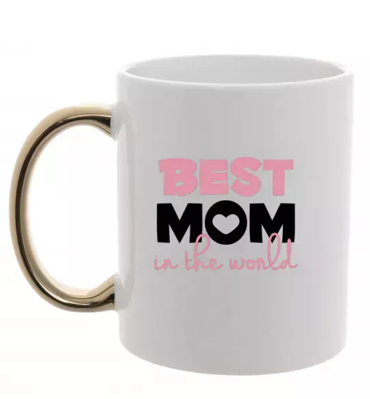 Чашка з кольоровою ручкою Best mom in the world (большие буквы) Золото фото