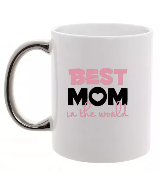 Чашка з кольоровою ручкою Best mom in the world (большие буквы) Срібло фото