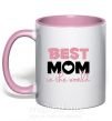 Чашка з кольоровою ручкою Best mom in the world (большие буквы) Ніжно рожевий фото