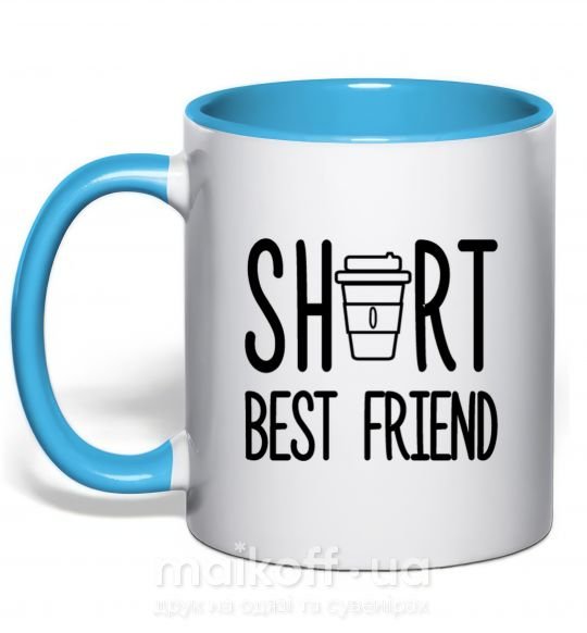 Чашка с цветной ручкой Short best friend Голубой фото