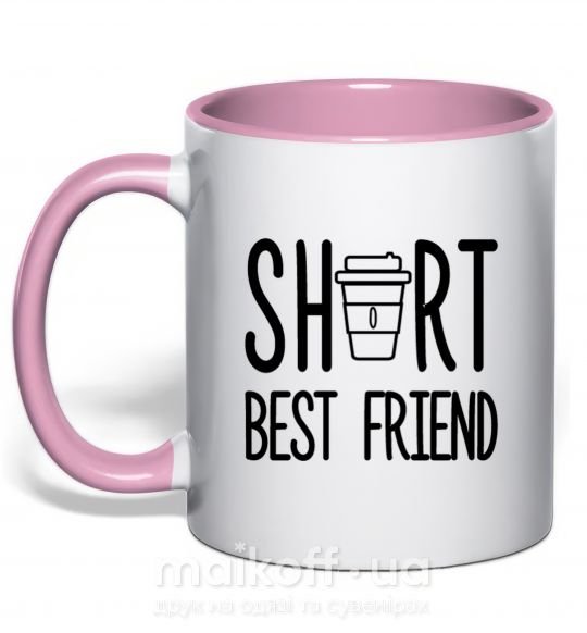 Чашка з кольоровою ручкою Short best friend Ніжно рожевий фото